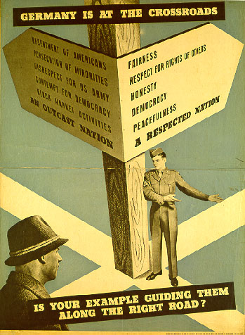 Plakat der US-Armee zur "Reeducation" der deutschen Bevölkerung 