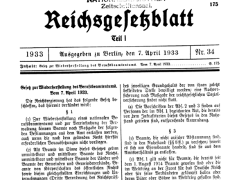 Reichsgesetzblatt zur Wiederherstellung des Berufsbeamtentums 1933
