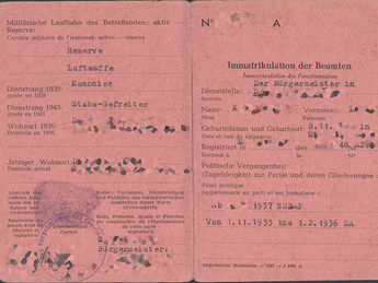 Immatrikulationskarte für einen Beamten in Rheinland-Pfalz