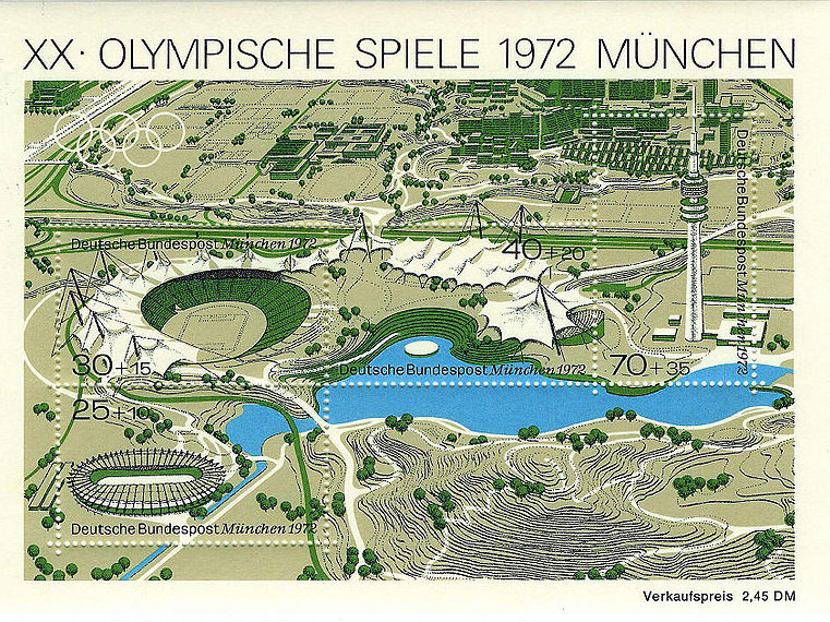 Briefmarkenblock der Deutschen Bundespost anlässlich der Olympischen Spiele 1972 in München